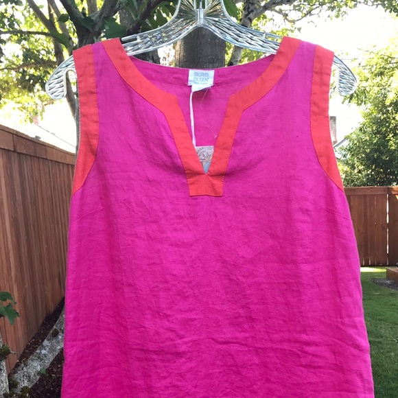 SOLD❌Sigrid Olsen Hot Pink Linen Sheath Dress - Picture 3 of 4